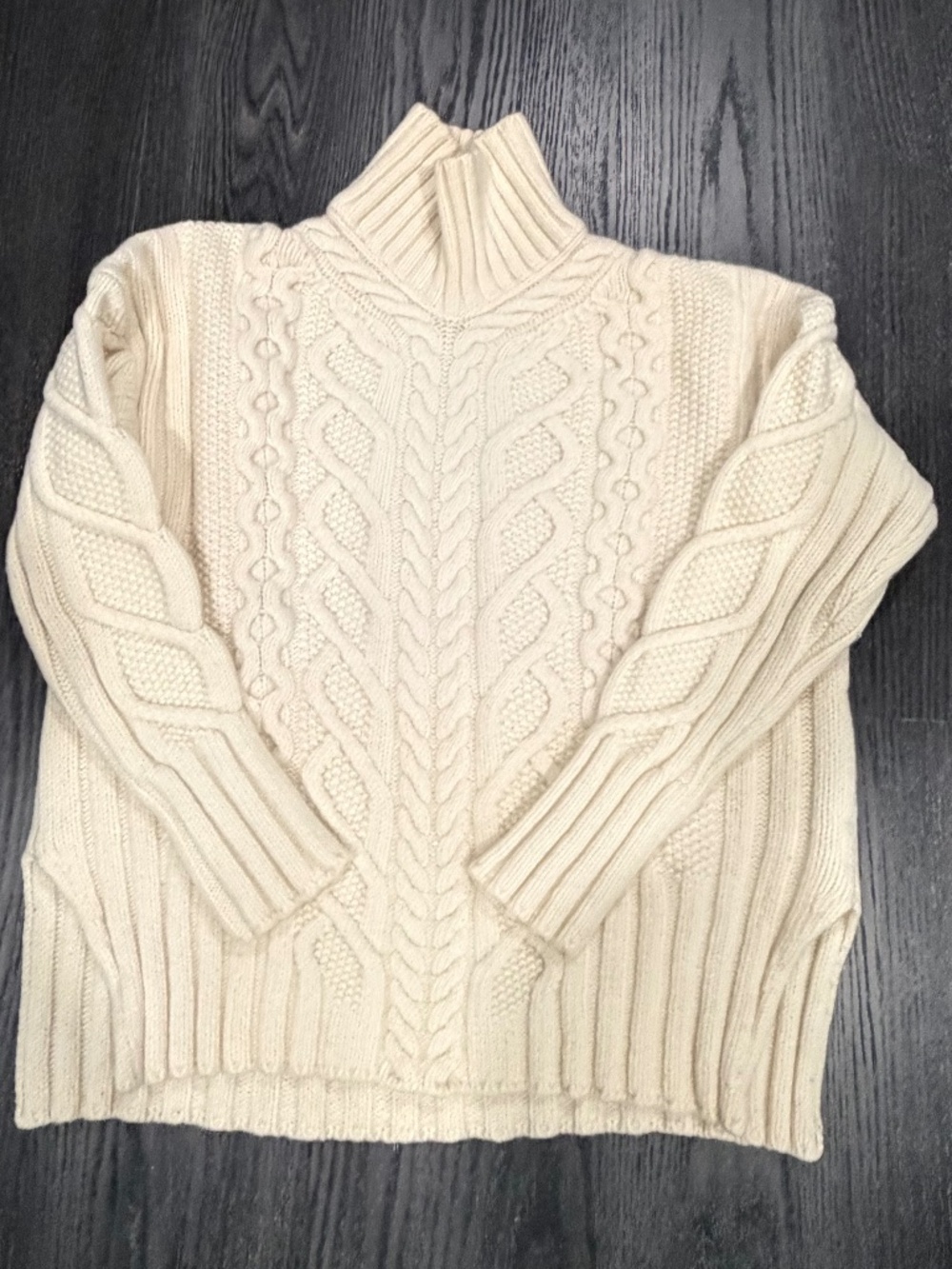Off White Fisherman Knit Mock Neck Sweater